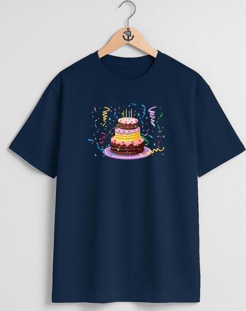 Oversize Doğum Günü Pastası Göğüs Tasarımlı Unisex T-Shirt