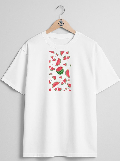 Oversize Karpuz Parçaları Göğüs Tasarımlı Unisex T-Shirt