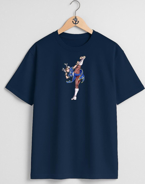 Oversize Chun-Li Cammy Street Fighter Göğüs Tasarımlı Unisex T-Shirt