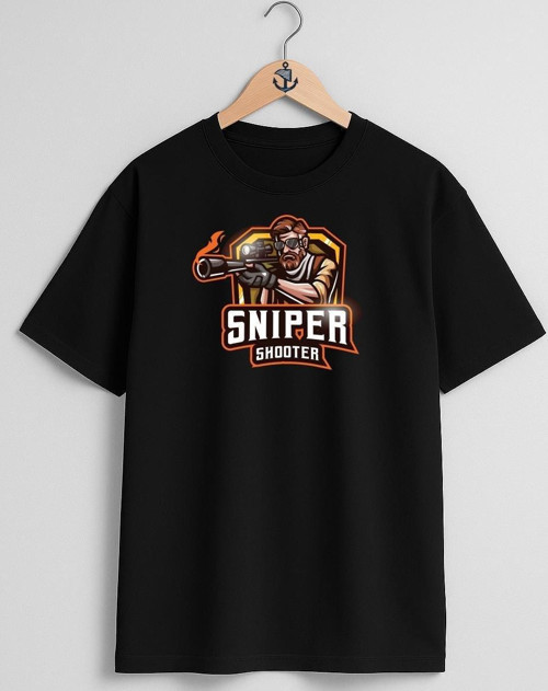 Oversize Sniper Shooter Göğüs Tasarımlı Unisex T-Shirt