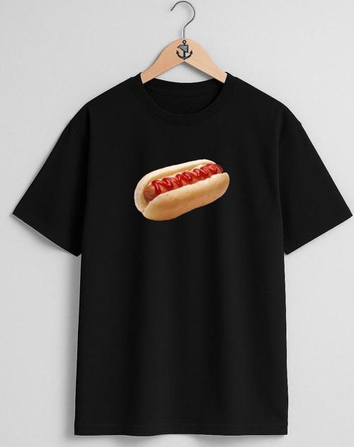 Oversize Sosisli Hotdog Göğüs Tasarımlı Unisex T-Shirt