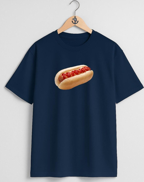 Oversize Sosisli Hotdog Göğüs Tasarımlı Unisex T-Shirt