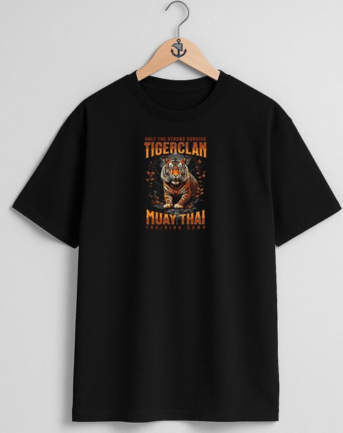 Oversize Muay Thai Kaplan Sporcu Göğüs Tasarımlı Unisex T-Shirt