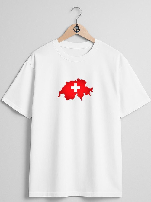 Oversize İsviçre Harita Göğüs Tasarımlı Unisex T-Shirt