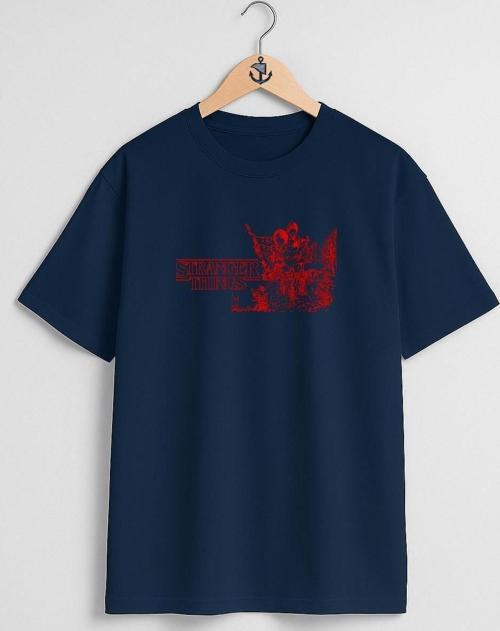 Oversize Stranger Things Göğüs Tasarımlı Unisex T-Shirt