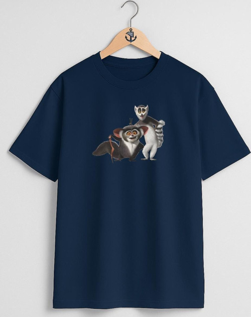 Oversize Madagaskar Kral Juilen Lemur Kral Göğüs Tasarımlı Unisex T-Shirt