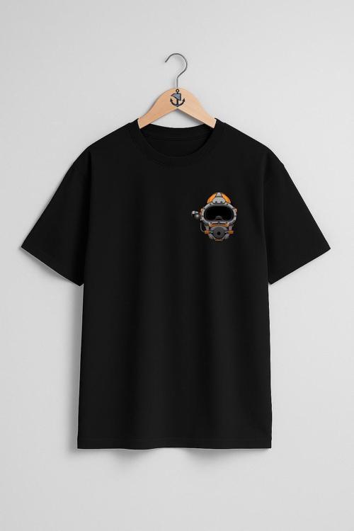 Oversize Dalgıç Başlığı - Diving Helmet Cep Tasarımlı Unisex T-Shirt