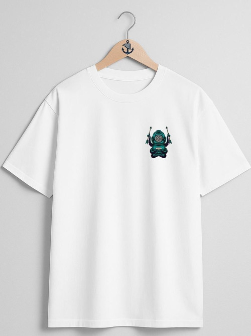 Oversize Mecha Octopus Diver Dalgıç Cep ve Sırt Tasarımlı Unisex T-Shirt