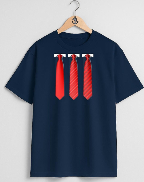 Oversize Üç Kırmızı-Beyaz Kravat Göğüs Tasarımlı Unisex T-Shirt