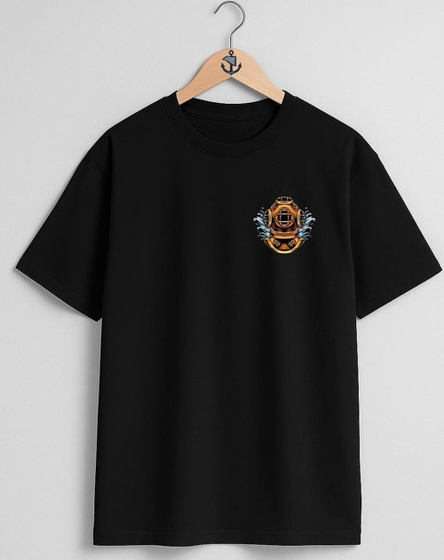Oversize Dalgıç Diving Helmet Gold Cep Tasarımlı Unisex T-Shirt