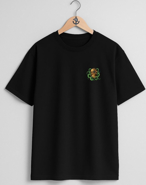 Oversize Octopus Dalgıç Diver Helmet Cep Tasarımlı Unisex T-Shirt