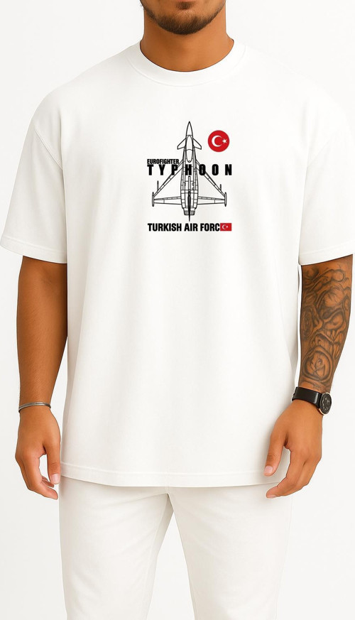 Oversize Eurofighter Typoon Turkish Göğüs Tasarımlı Unisex T-Shirt
