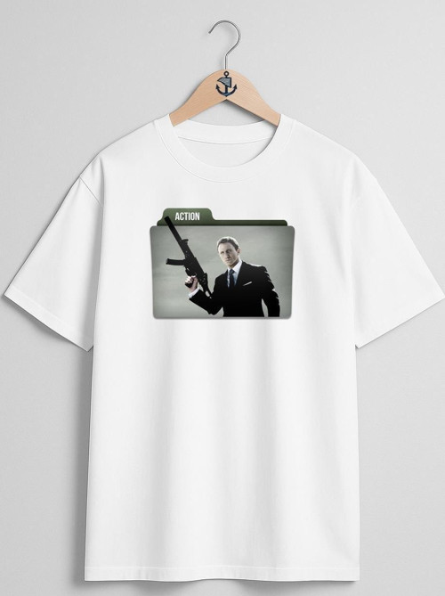 Oversize James Bond, Technology, Action Göğüs Tasarımlı Unisex T-Shirt