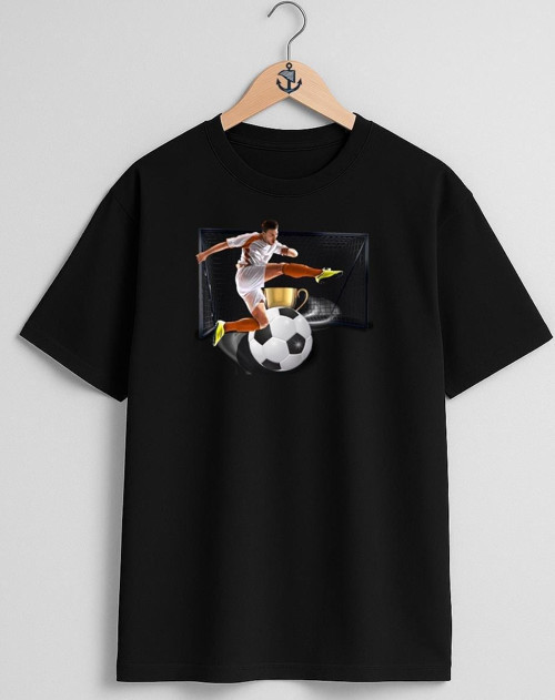 Oversize Kaleci Futbol Topu Ve Kupa Göğüs Tasarımlı Unisex T-Shirt