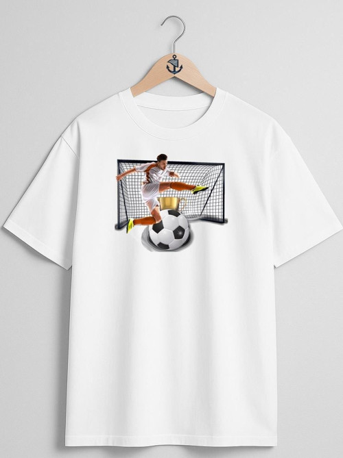 Oversize Kaleci Futbol Topu Ve Kupa Göğüs Tasarımlı Unisex T-Shirt