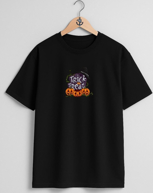 Oversize Trick Or Treat Hallowen Göğüs Tasarımlı Unisex T-Shirt