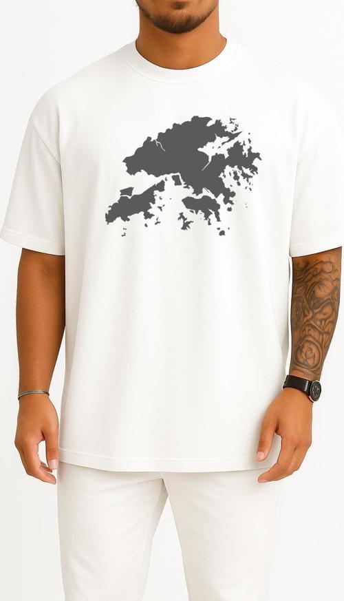 Oversize Hong Kong Haritası Göğüs Tasarımlı Unisex T-Shirt
