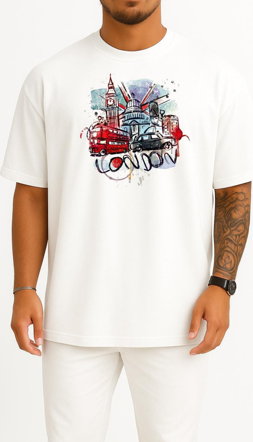 Oversize London - Londra Çizim Göğüs Tasarımlı Unisex T-Shirt