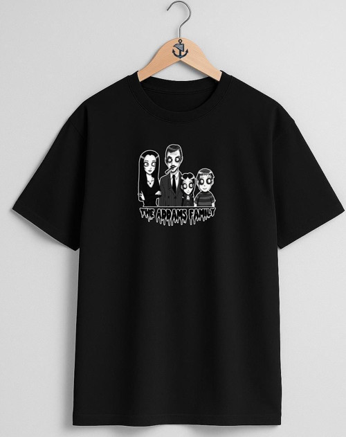 Oversize The Addams Family Göğüs Tasarımlı Unisex T-Shirt