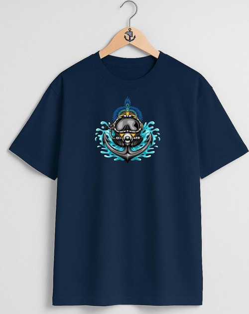 Oversize Çapa Ve Dalış Başlığı Göğüs Tasarımlı Unisex T-Shirt