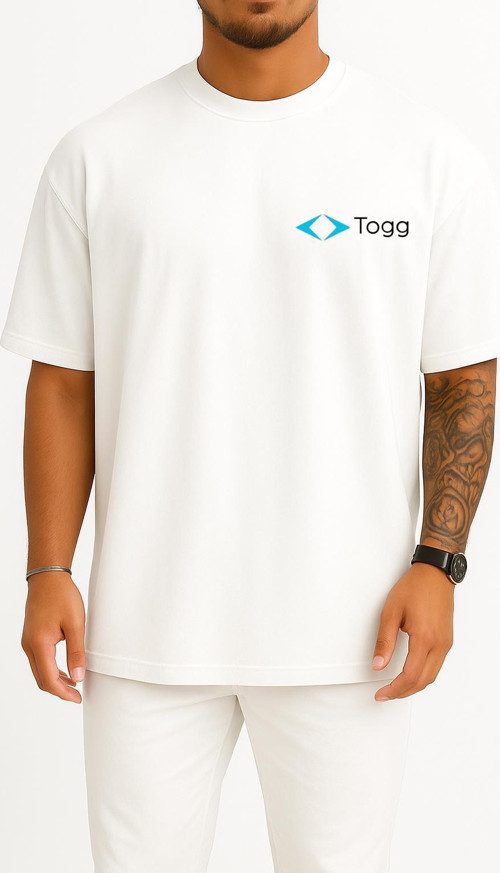 Oversize Togg Yerli Otomobil Logo Cep ve Sırt Tasarımlı Unisex T-Shirt