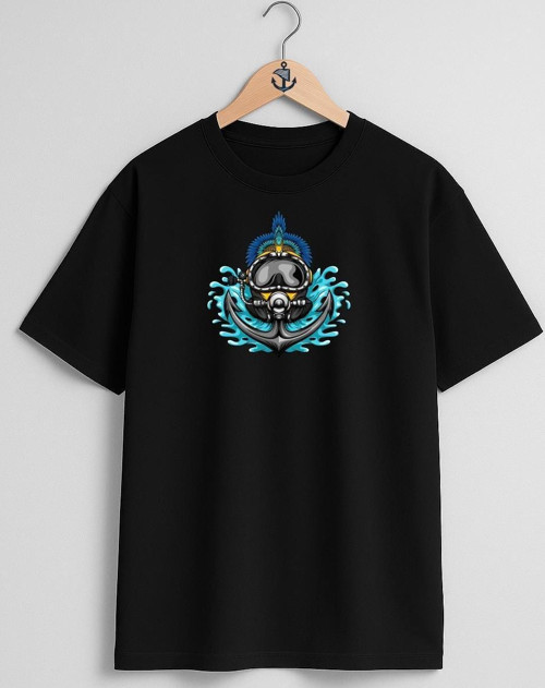 Oversize Çapa Ve Dalış Başlığı Göğüs Tasarımlı Unisex T-Shirt