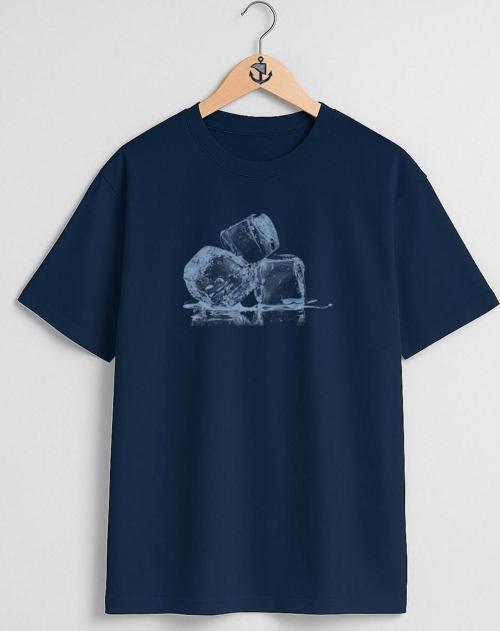 Oversize 3 Adet Buz Küpü Göğüs Tasarımlı Unisex T-Shirt