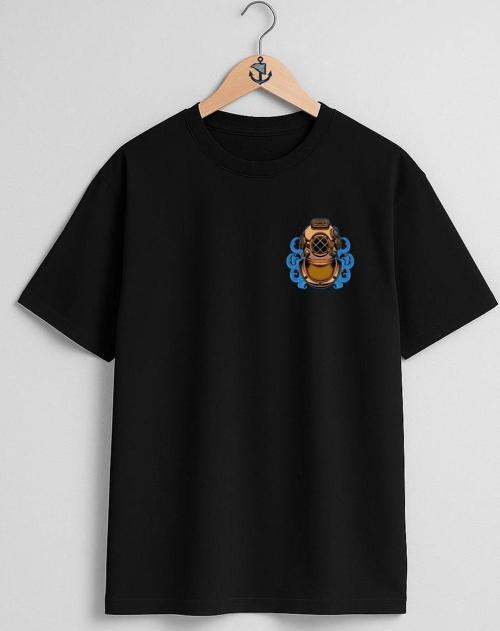 Oversize Vintage Diving Helmet Cep ve Sırt Tasarımlı Unisex T-Shirt