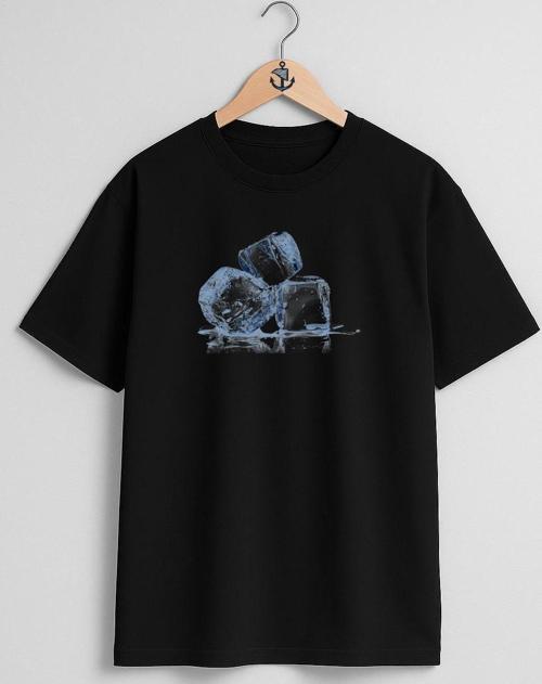 Oversize 3 Adet Buz Küpü Göğüs Tasarımlı Unisex T-Shirt
