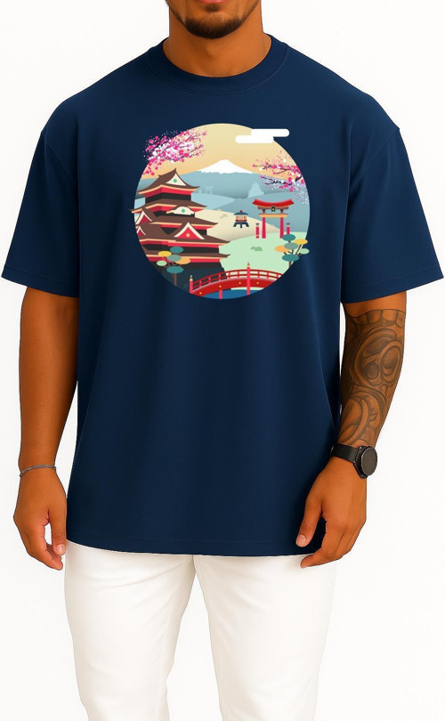 Oversize Tokyo Sanat, Japonya Göğüs Tasarımlı Unisex T-Shirt