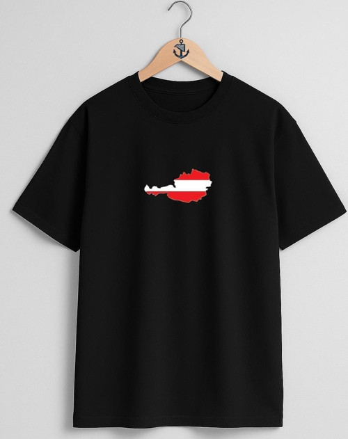 Oversize Austria Avusturya Haritası Ve Bayrağı Göğüs Tasarımlı Unisex T-Shirt