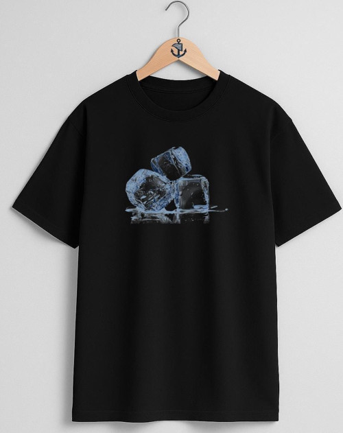 Oversize 3 Adet Buz Küpü Göğüs Tasarımlı Unisex T-Shirt