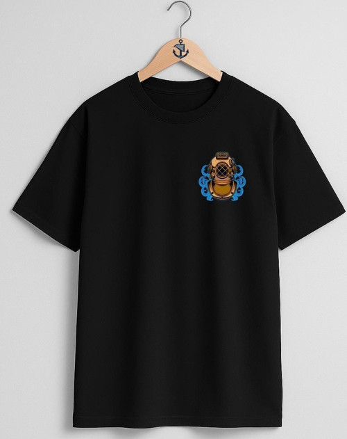 Oversize Vintage Diving Helmet Cep ve Sırt Tasarımlı Unisex T-Shirt