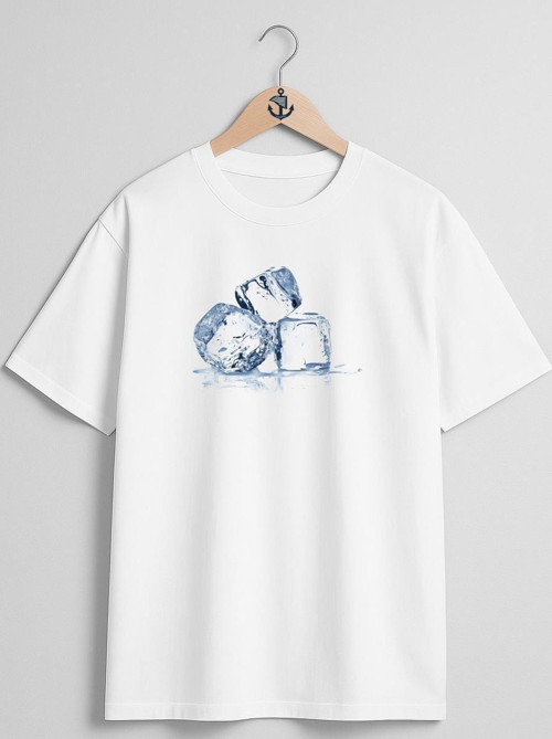 Oversize 3 Adet Buz Küpü Göğüs Tasarımlı Unisex T-Shirt