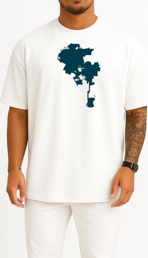 Oversize Los Angeles Şehir Haritası Göğüs Tasarımlı Unisex T-Shirt