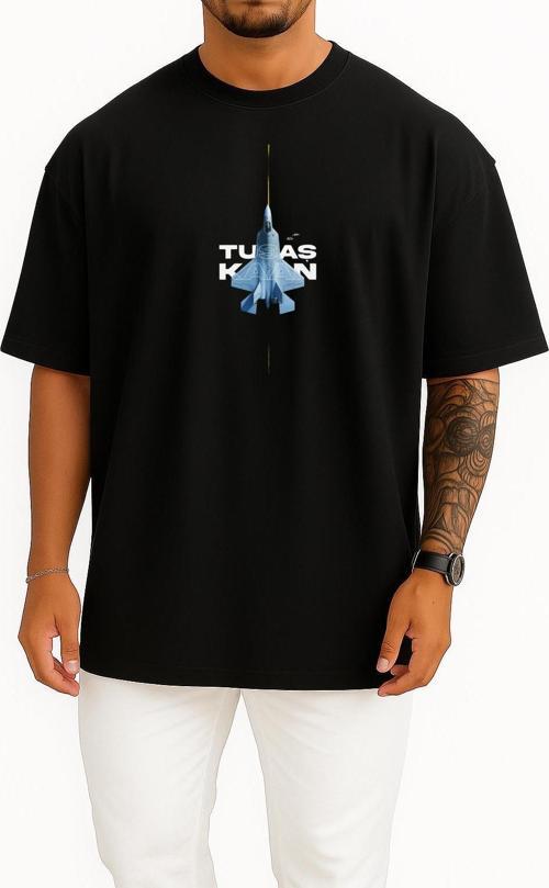 Oversize Tusaş Kaan Göğüs Tasarımlı Unisex T-Shirt