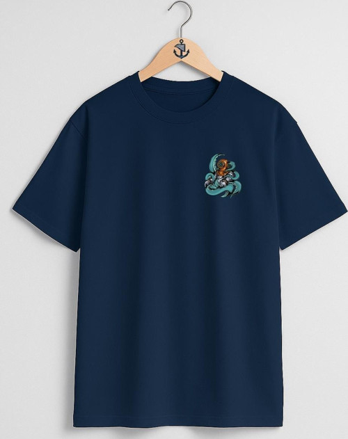 Oversize Diver Octopus Cep Tasarımlı Unisex T-Shirt