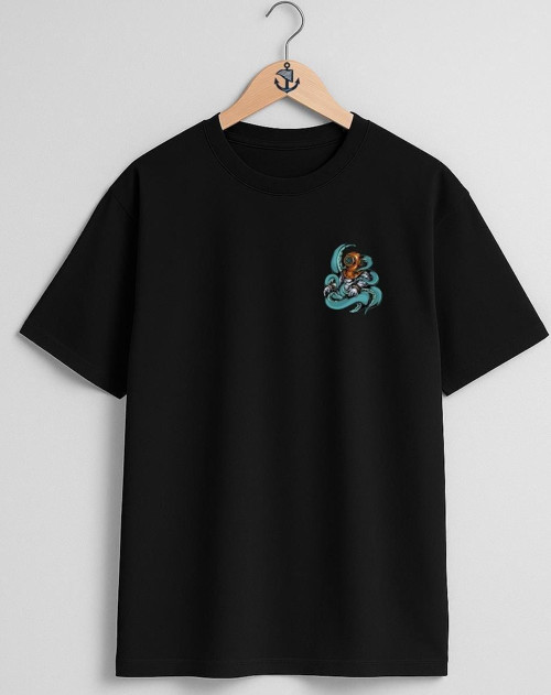 Oversize Diver Octopus Cep Tasarımlı Unisex T-Shirt