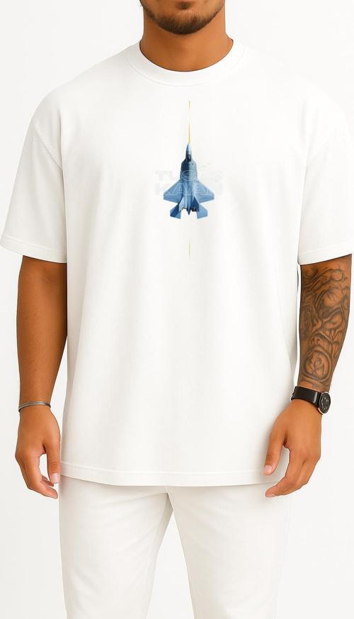Oversize Tusaş Kaan Göğüs Tasarımlı Unisex T-Shirt