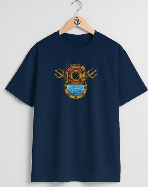 Oversize Antique Diving Dalgıç Helmet Göğüs Tasarımlı Unisex T-Shirt