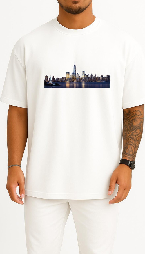 Oversize New York Usa Göğüs Tasarımlı Unisex T-Shirt