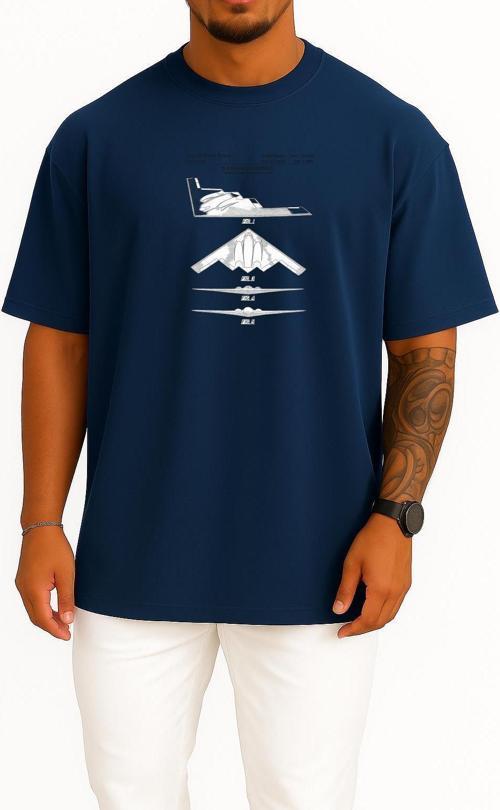 Oversize B2 Stealth Bomber Savaş Uçağı Göğüs Tasarımlı Unisex T-Shirt