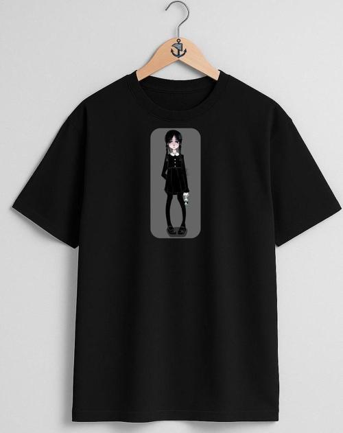 Oversize Wednesday Addams Göğüs Tasarımlı Unisex T-Shirt