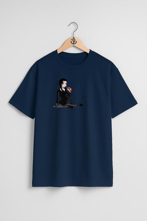 Oversize Wednesday Addams Morticia Addams Thing Drawing Göğüs Tasarımlı Unisex T-Shirt