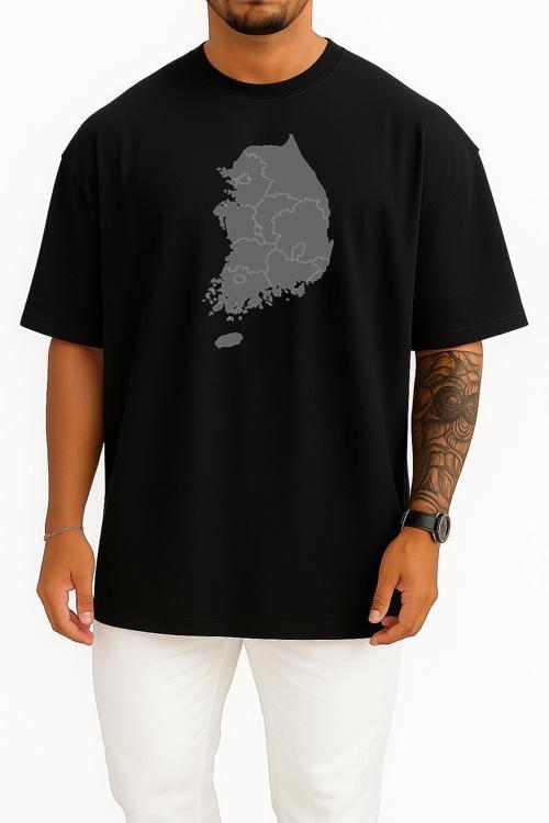 Oversize Seul Güney Kore Harita Göğüs Tasarımlı Unisex T-Shirt