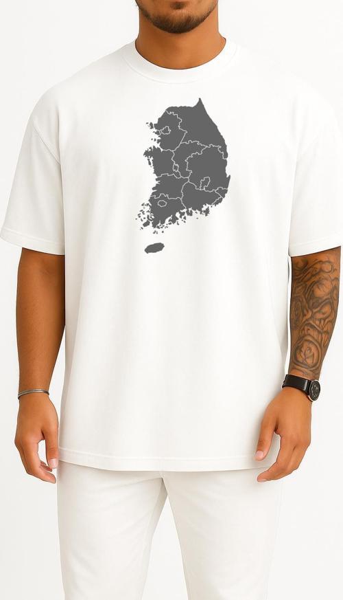 Oversize Seul Güney Kore Harita Göğüs Tasarımlı Unisex T-Shirt