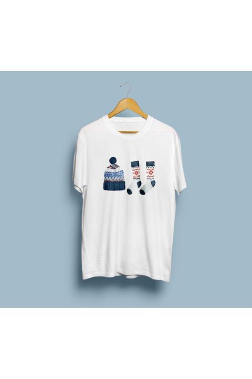 Oversize Şapka Çorap Kış Tasarım Unisex T-shirt