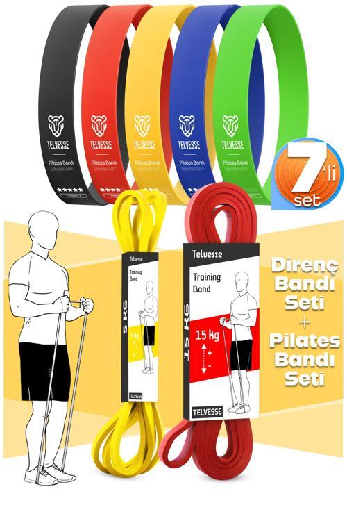 7li MEGA SET 5+15 KG + 5Li Pilates Direnç Bandı Barfiks Lastiği Loop Band Mix Ton