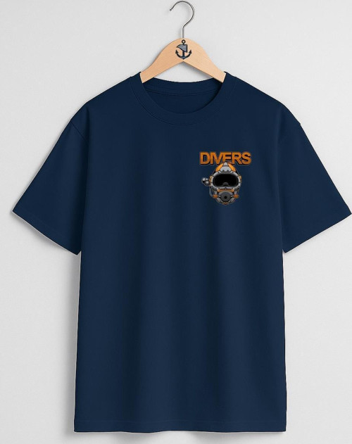 Oversize Divers Dalgıç Başlığı Cep ve Sırt Tasarımlı Unisex T-Shirt