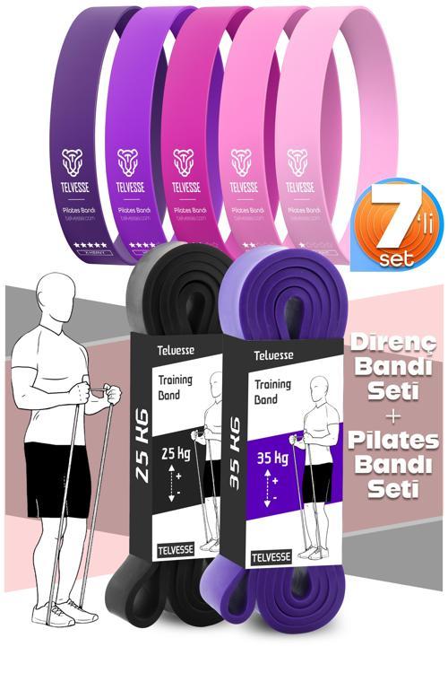 7li MEGA SET 25+35 KG + 5Li Pilates Direnç Bandı Barfiks Lastiği Loop Band Pembe Ton